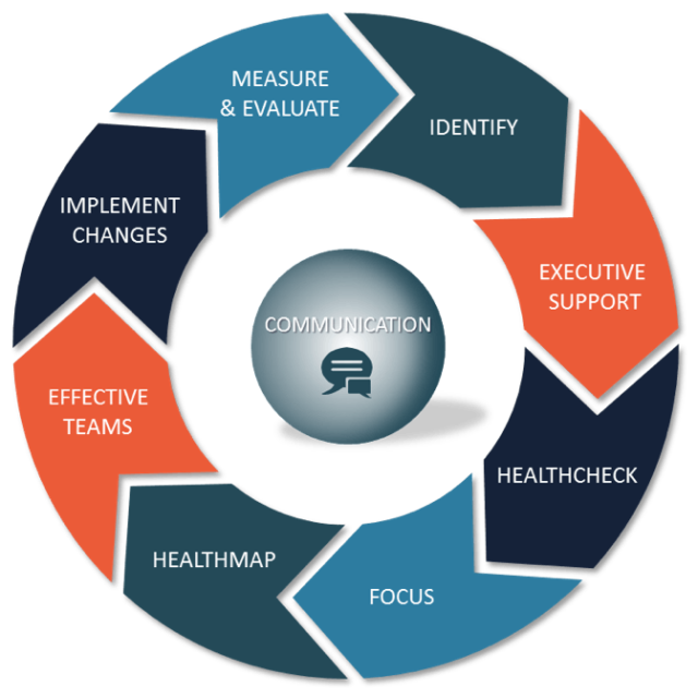 Implementing change. HEALTHMAP. Effective Team. Organizational skills. Organizational Performance.